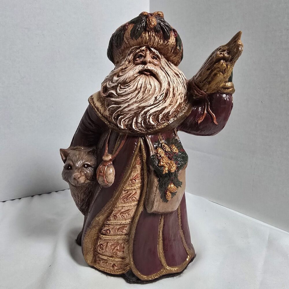 Old World Woodland Santa Forest Wolf Ceramic Christmas 10" Hand Painted VTG